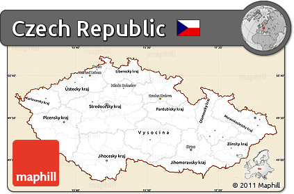 Classic Style Simple Map of Czech Republic, single color outside
