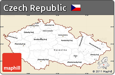 Classic Style Simple Map of Czech Republic, single color outside