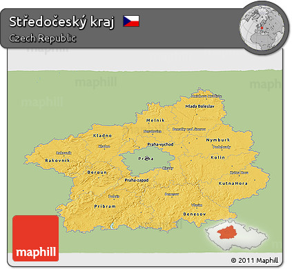 Savanna Style 3D Map of Středočeský Kraj, single color outside
