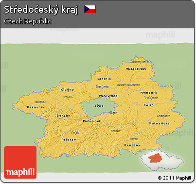 Savanna Style 3D Map of Středočeský Kraj, single color outside