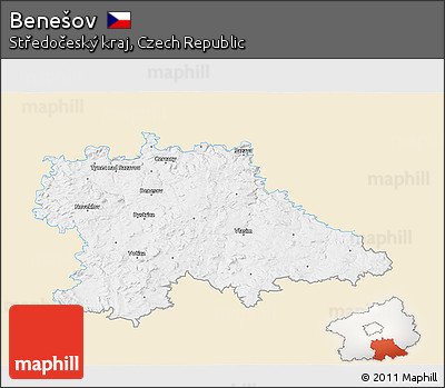 Classic Style 3D Map of Benešov, single color outside