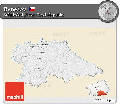 Classic Style 3D Map of Benešov, single color outside