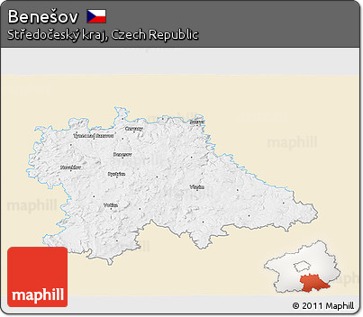 Classic Style 3D Map of Benešov, single color outside