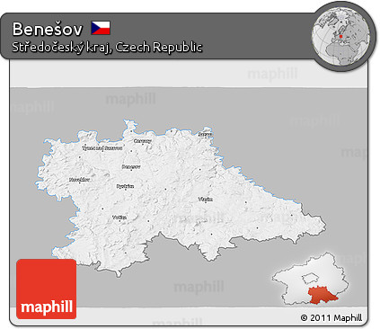 Gray 3D Map of Benešov, single color outside