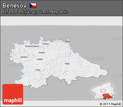 Gray 3D Map of Benešov, single color outside