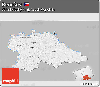 Gray 3D Map of Benešov, single color outside