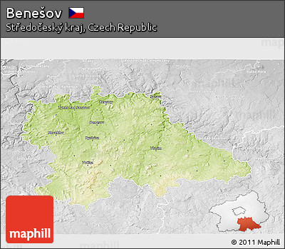Physical 3D Map of Benešov, lighten, desaturated