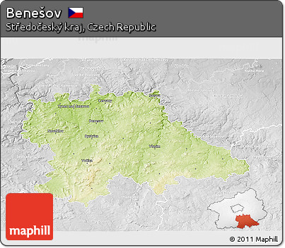 Physical 3D Map of Benešov, lighten, desaturated