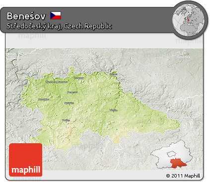 Physical 3D Map of Benešov, lighten, semi-desaturated