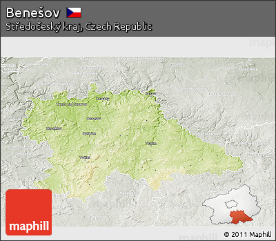 Physical 3D Map of Benešov, lighten, semi-desaturated