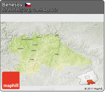 Physical 3D Map of Benešov, lighten, semi-desaturated