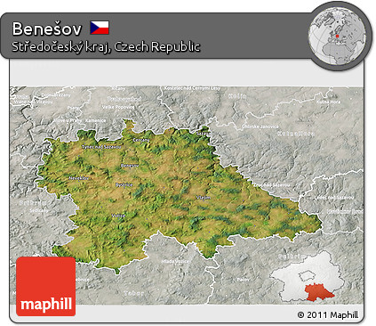 Satellite 3D Map of Benešov, lighten, semi-desaturated