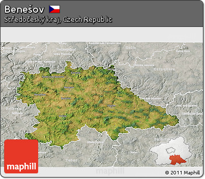 Satellite 3D Map of Benešov, lighten, semi-desaturated