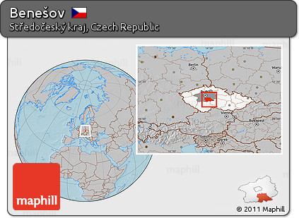 Gray Location Map of Benešov, highlighted country, highlighted parent region, hill shading