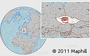 Gray Location Map of Benešov, highlighted country, highlighted parent region, hill shading