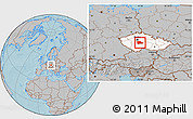 Gray Location Map of Benešov, highlighted country, hill shading