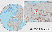 Gray Location Map of Benešov, highlighted parent region, within the entire country