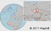 Gray Location Map of Benešov, highlighted parent region, hill shading