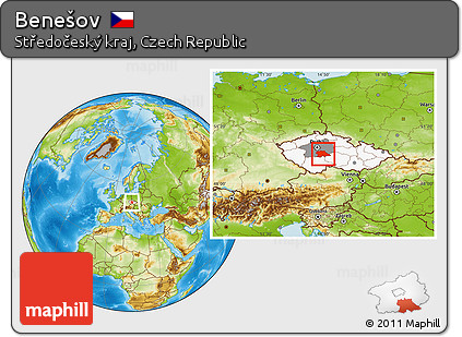 Physical Location Map of Benešov, highlighted country, highlighted parent region