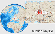 Shaded Relief Location Map of Benešov, highlighted country, highlighted parent region