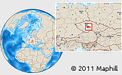 Shaded Relief Location Map of Benešov, highlighted parent region