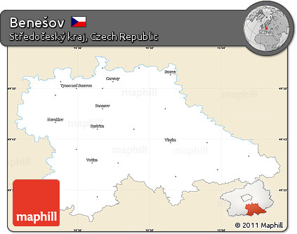 Classic Style Simple Map of Benešov, single color outside