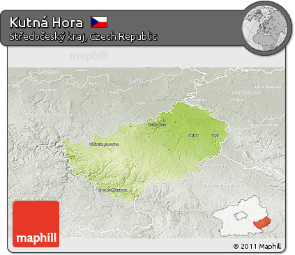 Physical 3D Map of Kutná Hora, lighten, semi-desaturated