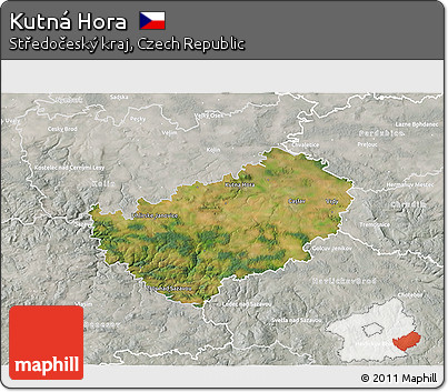 Satellite 3D Map of Kutná Hora, lighten, semi-desaturated