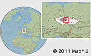 Savanna Style Location Map of Kutná Hora, highlighted country, highlighted parent region, hill shading