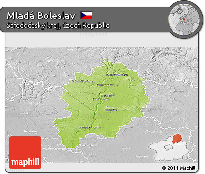Physical 3D Map of Mladá Boleslav, lighten, desaturated