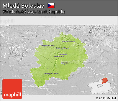 Physical 3D Map of Mladá Boleslav, lighten, desaturated