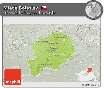 Physical 3D Map of Mladá Boleslav, lighten, semi-desaturated