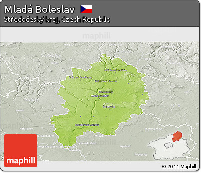 Physical 3D Map of Mladá Boleslav, lighten, semi-desaturated