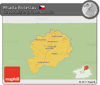 Savanna Style 3D Map of Mladá Boleslav, single color outside