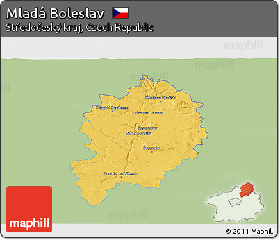 Savanna Style 3D Map of Mladá Boleslav, single color outside