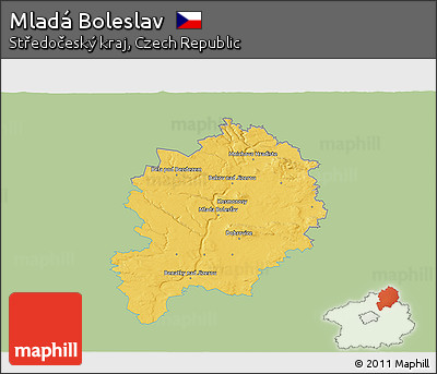 Savanna Style 3D Map of Mladá Boleslav, single color outside