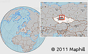 Gray Location Map of Mladá Boleslav, highlighted country, highlighted parent region, within the entire country, hill shading