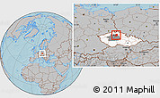 Gray Location Map of Mladá Boleslav, highlighted country, highlighted parent region, hill shading