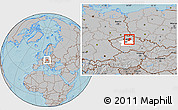 Gray Location Map of Mladá Boleslav, highlighted parent region, hill shading