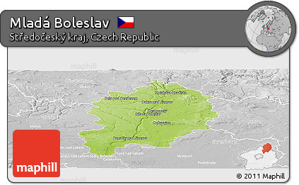 Physical Panoramic Map of Mladá Boleslav, lighten, desaturated