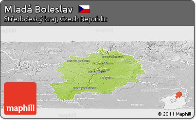 Physical Panoramic Map of Mladá Boleslav, lighten, desaturated