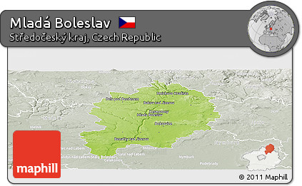 Physical Panoramic Map of Mladá Boleslav, lighten, semi-desaturated