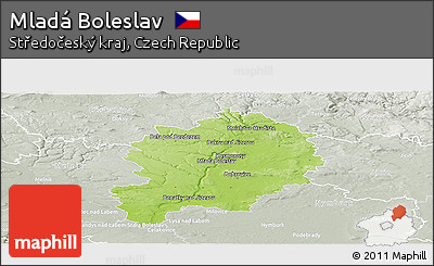 Physical Panoramic Map of Mladá Boleslav, lighten, semi-desaturated