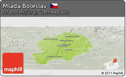 Physical Panoramic Map of Mladá Boleslav, lighten, semi-desaturated