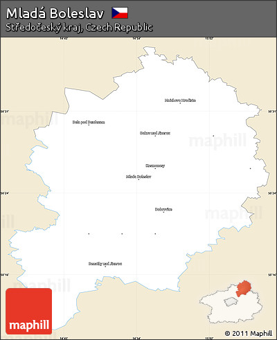 Classic Style Simple Map of Mladá Boleslav, single color outside