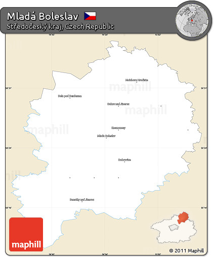 Classic Style Simple Map of Mladá Boleslav, single color outside