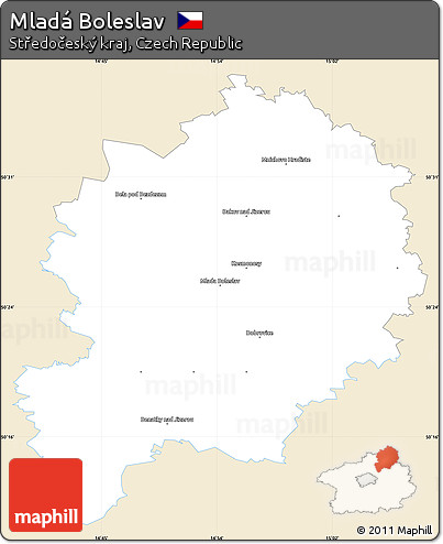 Classic Style Simple Map of Mladá Boleslav, single color outside