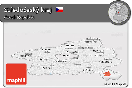 Silver Style Panoramic Map of Středočeský Kraj, single color outside