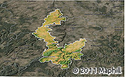 Satellite 3D Map of Praha-západ, darken, semi-desaturated