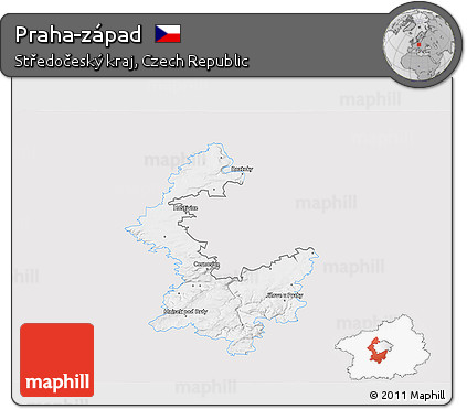 Silver Style 3D Map of Praha-západ, single color outside